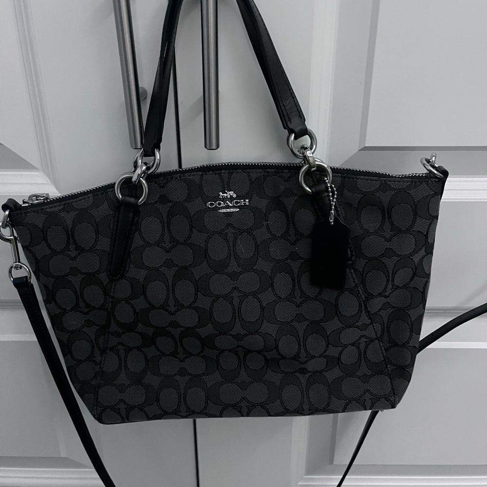 Coach Black and Gray Signature Shoulder Bag